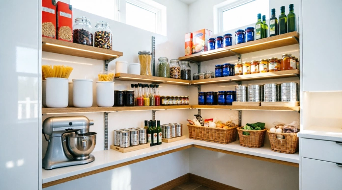 17 Brilliant Walk-In Pantry Ideas to Maximize Every Inch of Space 1 Walk-In Pantry Ideas with adjustable floor-to-ceiling shelves and organized food storage