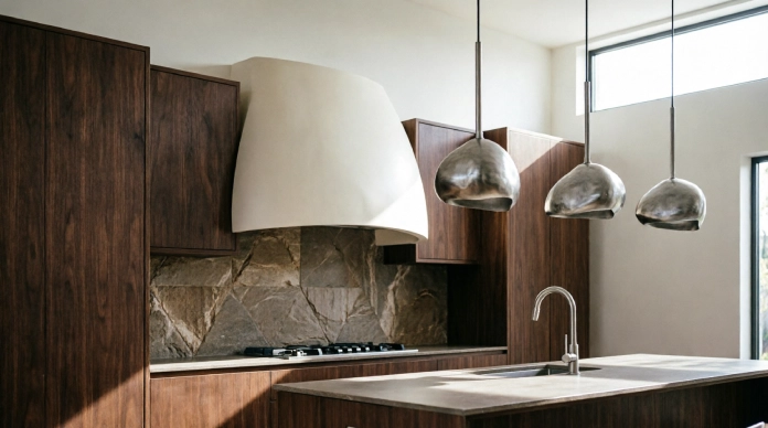 Arched Range Hood Ideas balancing straight cabinetry and modern kitchen lines