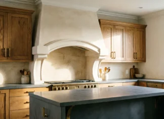 11 Amazing Arched Range Hood Ideas for a Softer and Timeless Kitchen Arched Range Hood Ideas featuring a warm plaster hood in a modern kitchen