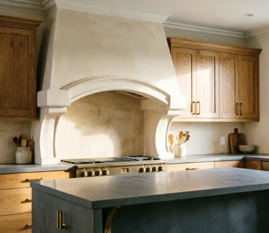 11 Amazing Arched Range Hood Ideas for a Softer and Timeless Kitchen Arched Range Hood Ideas featuring a warm plaster hood in a modern kitchen