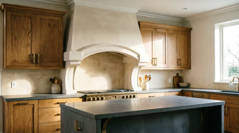 11 Amazing Arched Range Hood Ideas for a Softer and Timeless Kitchen 6 Arched Range Hood Ideas featuring a warm plaster hood in a modern kitchen