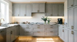 Builder-grade cabinets transformed into custom-looking kitchen cabinets