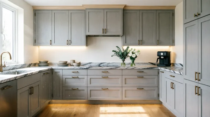 Builder-Grade Cabinets Makeover Ideas Builder-grade cabinets transformed into custom-looking kitchen cabinets
