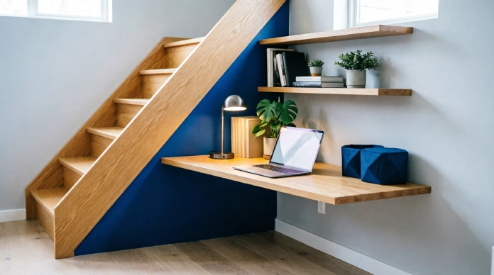 Under-stair storage ideas for a compact home office