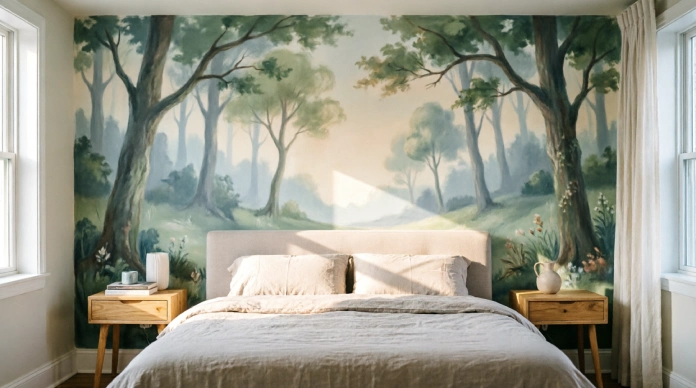 15 Stunning Bedroom Feature Wall Ideas That Instantly Transform Any Room 4 Bedroom Feature Wall Ideas with a scenic botanical mural