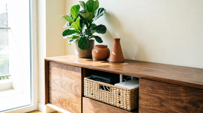 How to hide router and modem cords with a decorative basket