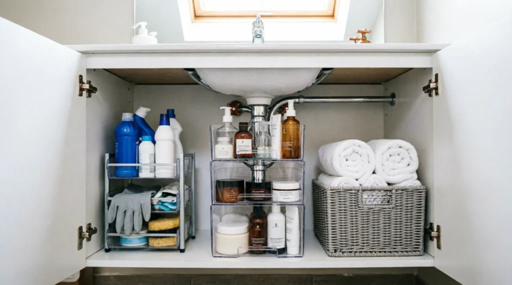 How to organize under the bathroom sink