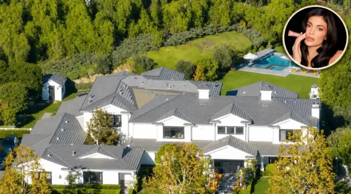 Kylie Jenner House: Inside Her Jaw-Dropping $36 Million Mansion Kylie Jenner house featuring a luxurious mansion, manicured grounds, and a circular portrait of Kylie Jenner