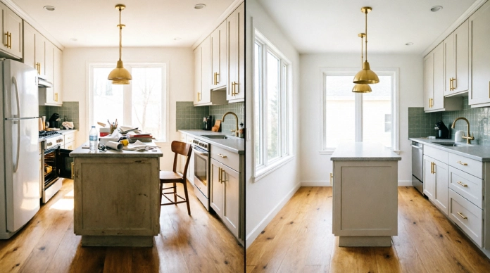11 Small Kitchen Layout Mistakes That Make Your Kitchen Look Smaller and How to Fix Them 1 Small kitchen layout with improved kitchen traffic flow