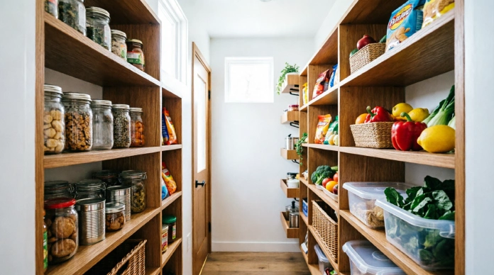 17 Brilliant Walk-In Pantry Ideas to Maximize Every Inch of Space 2 Walk-In Pantry Ideas for a small narrow pantry with vertical shelves and organized storage