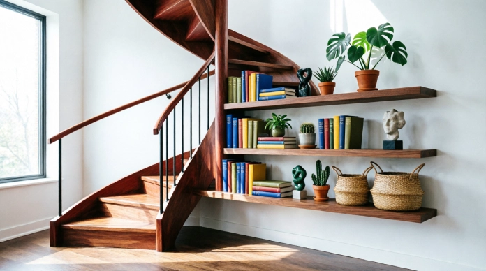 Under-stair storage ideas with floating shelves
