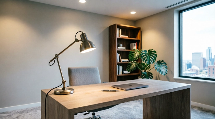 11 Brilliant Home Office Lighting Hacks for a More Productive Workspace 1 Three layer home office lighting with ambient task and accent lights