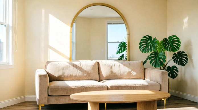 17 Easy Ways to Make a Dark Room Look Brighter Without Renovating 1 Make a Dark Room Look Brighter with a large mirror reflecting natural light