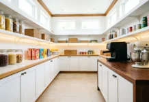 17 Brilliant Walk-In Pantry Ideas to Maximize Every Inch of Space Walk-In Pantry Ideas featuring organized shelves, storage containers, baskets, and countertop