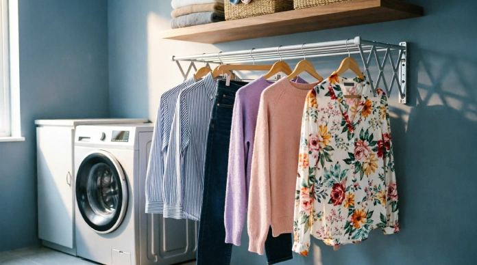 17 Brilliant Small Laundry Room Organization Ideas to Maximize Every Inch 3 Wall mounted drying rack in a small laundry room