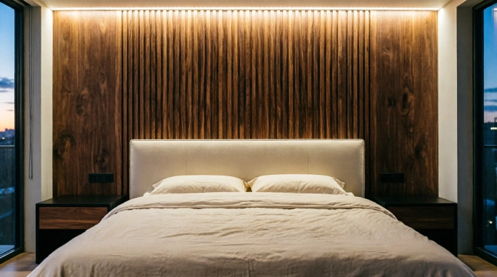 15 Stunning Bedroom Feature Wall Ideas That Instantly Transform Any Room 2 Bedroom Feature Wall Ideas with warm wood slat panels
