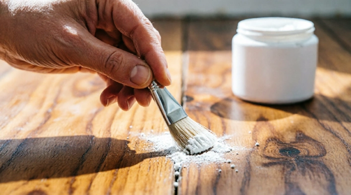 How to fix a squeaky floor by applying baby powder between hardwood floorboards