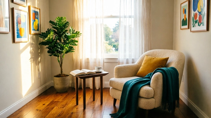 Bedroom reading nook ideas with a cozy armchair beside a bright bedroom window