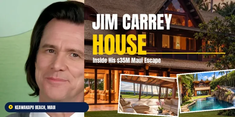 Jim Carrey house portrait, the actor whose $35M Maui beachfront estate is listed on Keawakapu Beach.