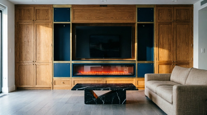 15 Brilliant Living Room Layout Ideas with Fireplace and TV (2026 Guide) 3 Living room layout with fireplace and TV in a modern built-in media wall
