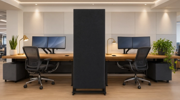 Shared Home Office Ideas for Two with an acoustic desk divider