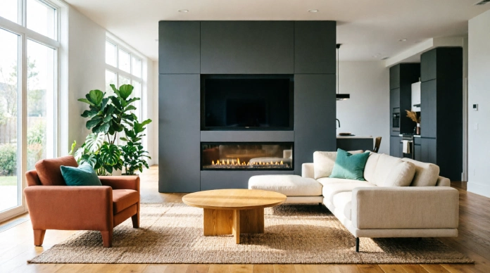 15 Brilliant Living Room Layout Ideas with Fireplace and TV (2026 Guide) 4 Living room layout with fireplace and TV in an open-concept home