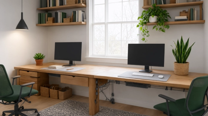 Shared Home Office Ideas for Two with organized storage and cable management