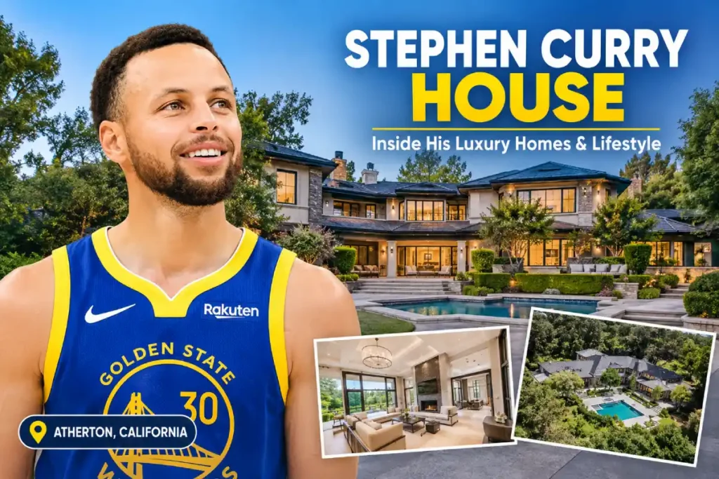 Stephen Curry House: Address, Net Worth, Price and Interior Tour (2026) 1 Stephen Curry House featuring a luxury mansion in Atherton, California
