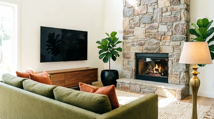 15 Brilliant Living Room Layout Ideas with Fireplace and TV (2026 Guide) 1 Living room layout ideas with fireplace and TV positioned on the same wall