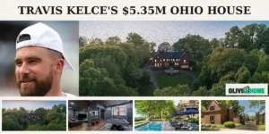 Travis Kelce house Moyenage, his historic Tudor Revival lakefront mansion in Bratenahl, Ohio at sunset