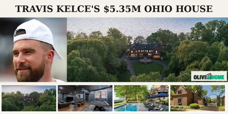 Travis Kelce House: 7 Stunning Secrets Inside His $5.35 Million Ohio Mansion 2 Travis Kelce house Moyenage, his historic Tudor Revival lakefront mansion in Bratenahl, Ohio at sunset