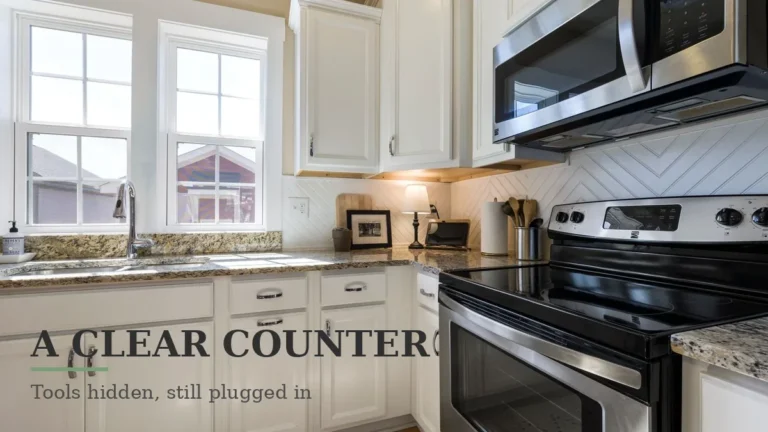 A Clear Counter With Every Appliance Still in Reach 11 Appliance garage ideas: a bright kitchen with matching cabinets and a clear counter.