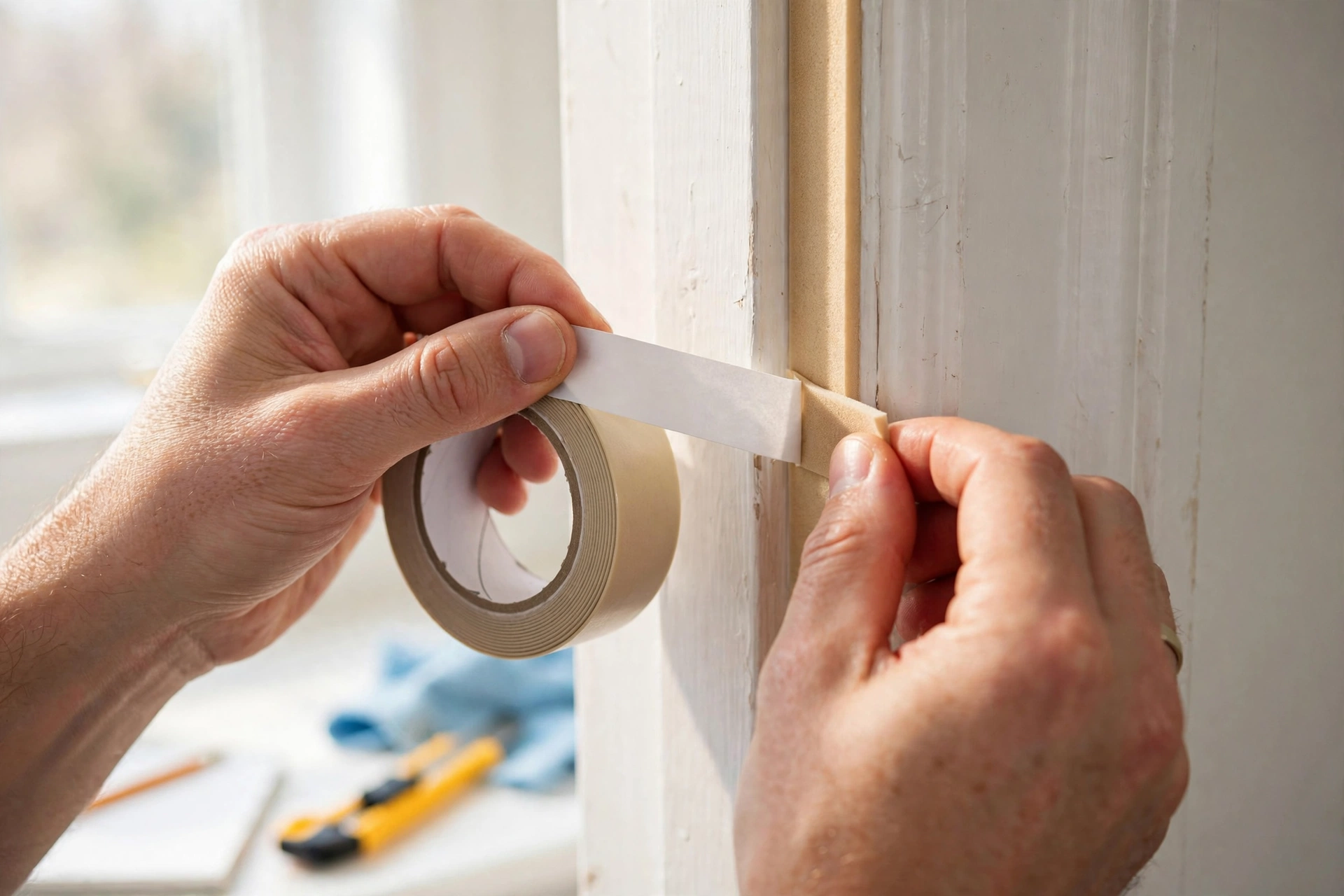 Applying weatherstripping to seal drafts around a door
